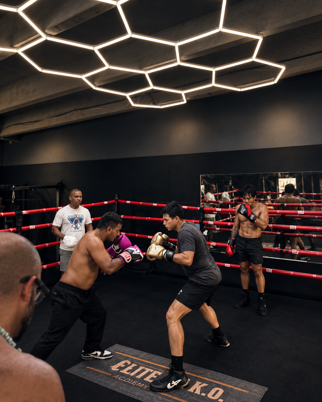 Open sparring session in the ring at Elite K.O. Academy
